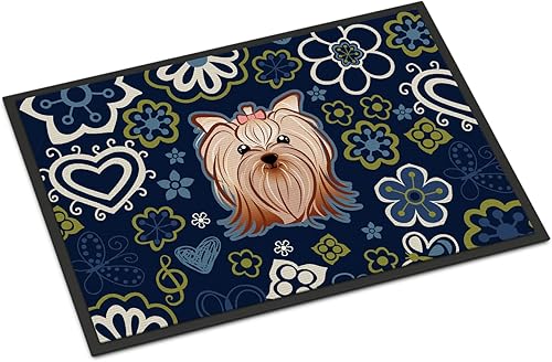 Miniatura 62 de Caroline's Treasures BB1449JMAT - Tapete de bienvenida de carlino negro, 24 x 36 pulgadas, tapete azul para puerta delantera, para interiores