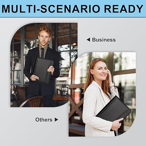 Miniatura 7 de Eshow Organizador de cartera, carpeta de 3 anillos con cremallera, carpeta de cuero vegano con bloc de notas, incluye 10 protectores de hojas