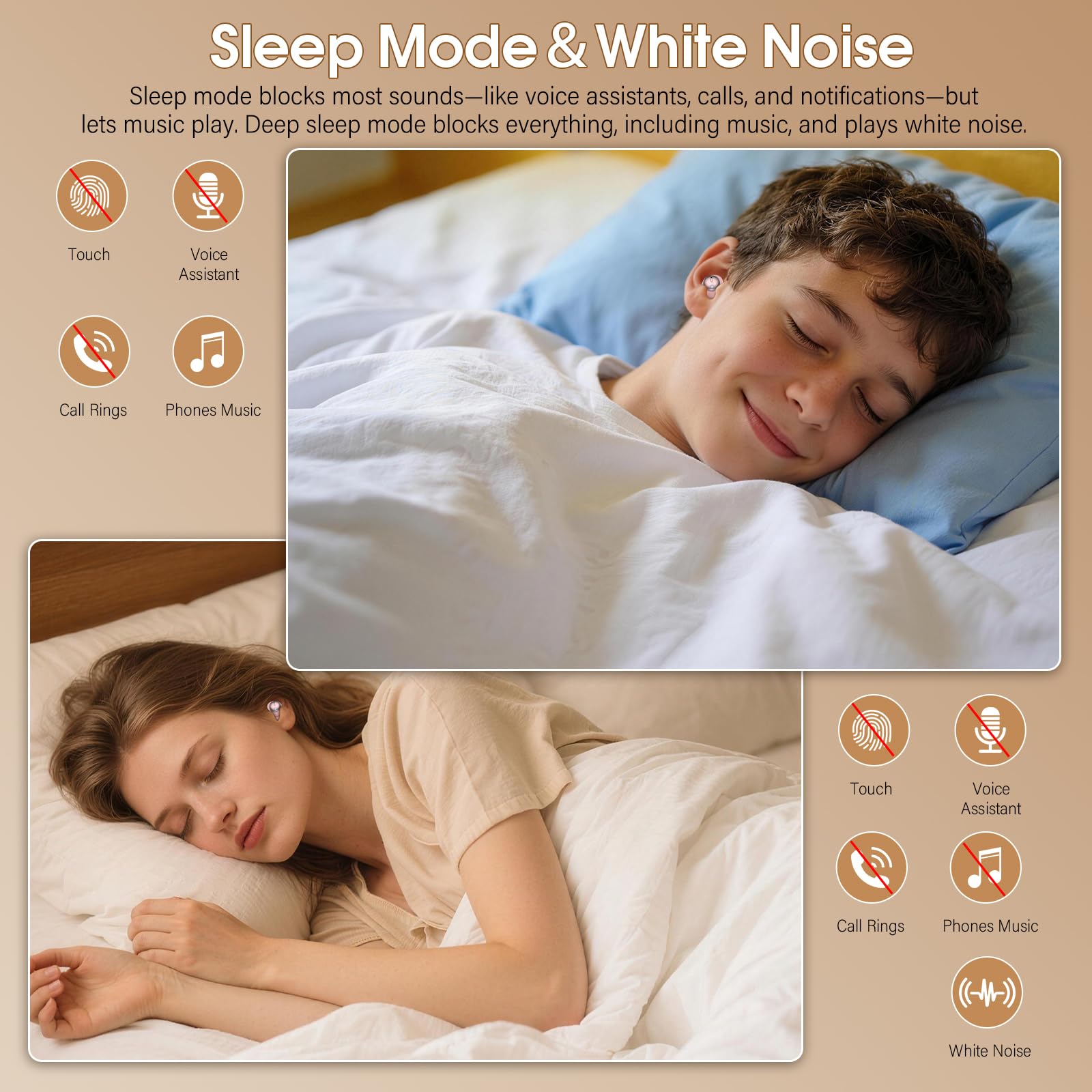 Auriculares Inalámbricos con Pantalla Táctil LED, Auriculares Bluetooth HiFi Estéreo, Mini Auriculare para Dormir Oro Rosa