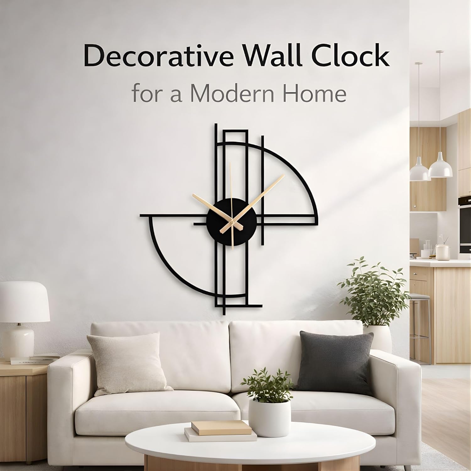 Modern Geometric Metal Wall Clock, Minimalist Black Steel Design, Silent Non-Ticking Mechanism, Unique Contemporary Home Decor, Large Decorative Wall Art for Living Room, Office or Bedroom