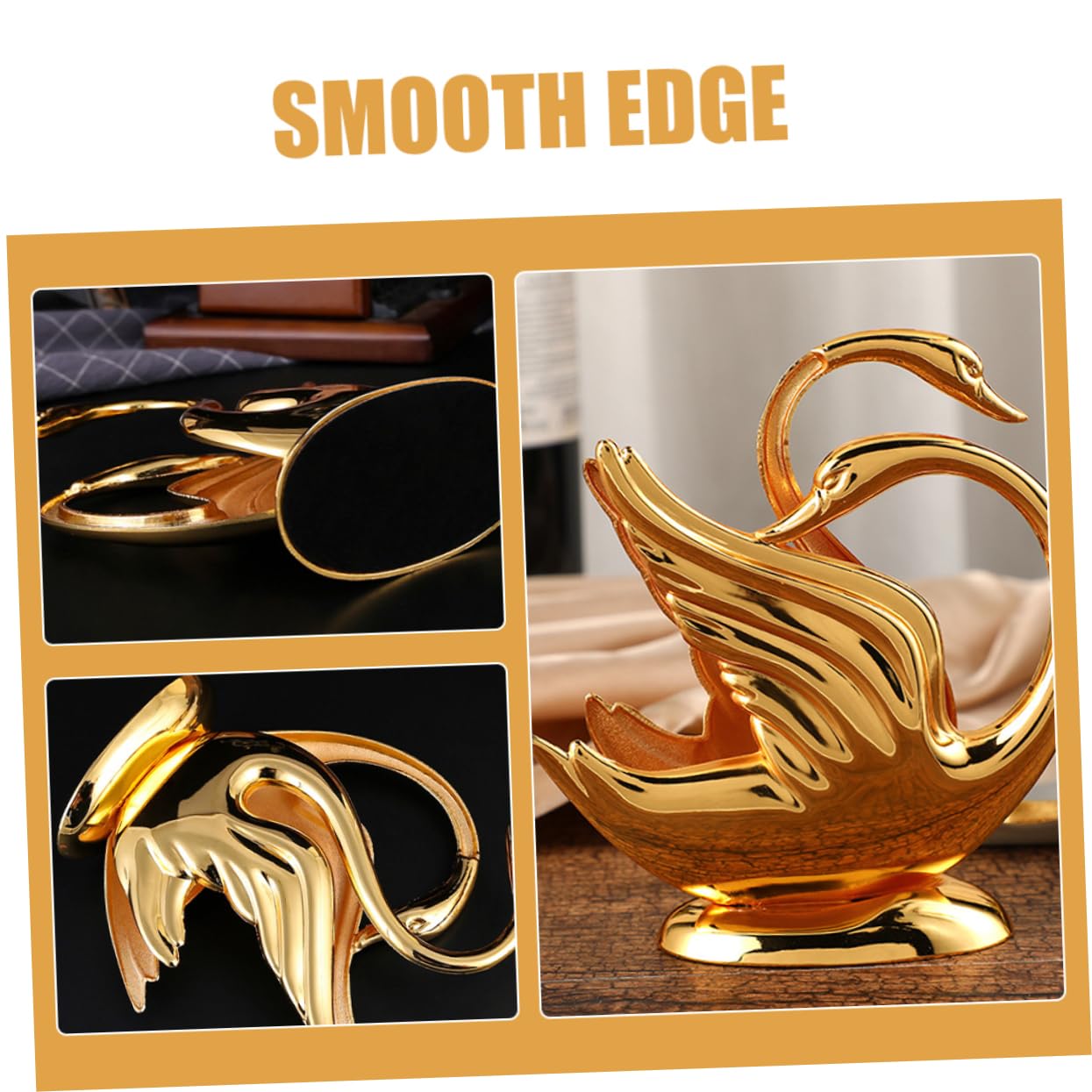 Servilletero de Aleación de Zinc de Cisne Dorado para Mesa Decorativa | Diseño Simple, Borde Liso y Uso Práctico, Adorno de Escritorio para Salón y Hotel