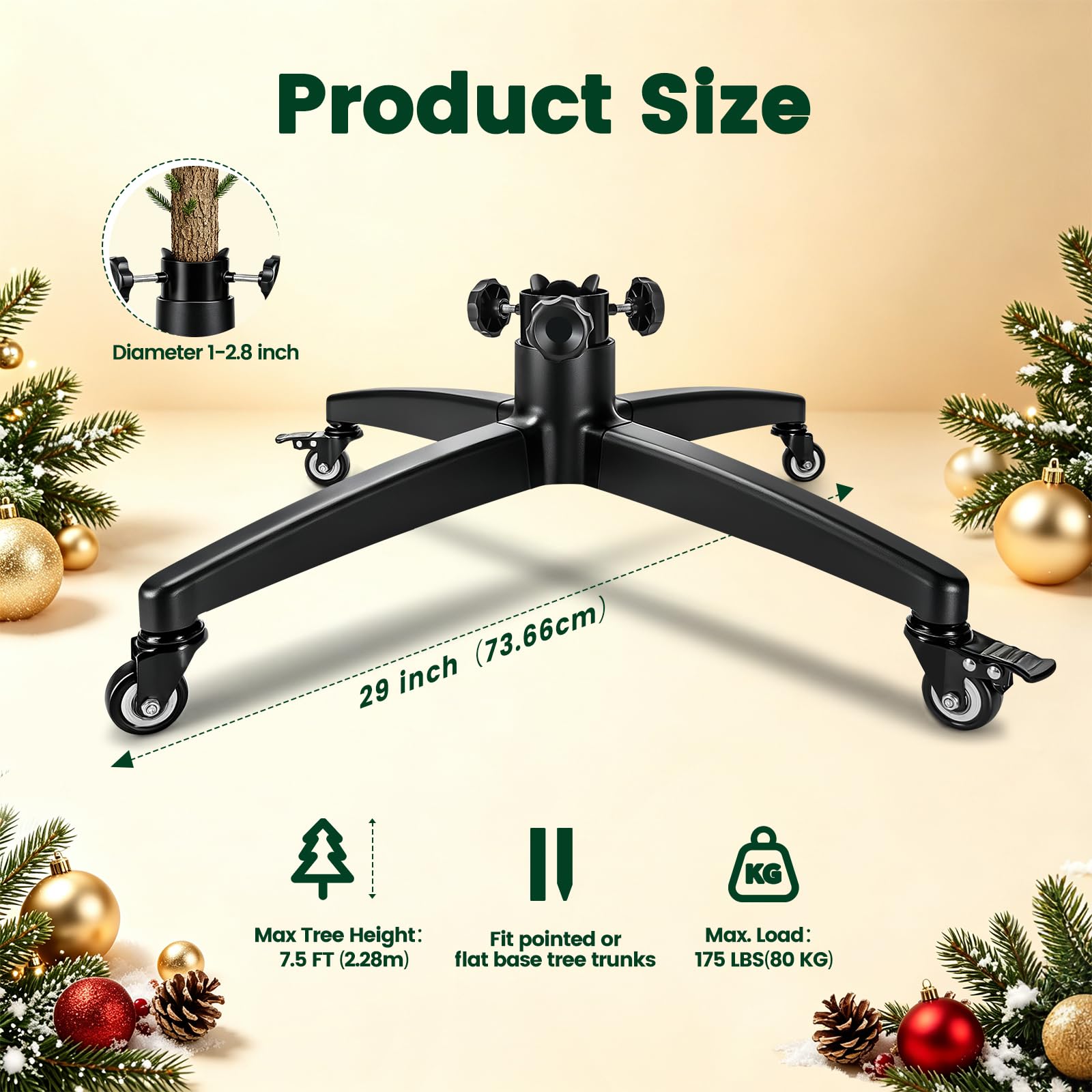 Base de repuesto para árbol de Navidad artificial rodante con ruedas, soporte universal resistente para árbol de Navidad de hasta 7.5 pies