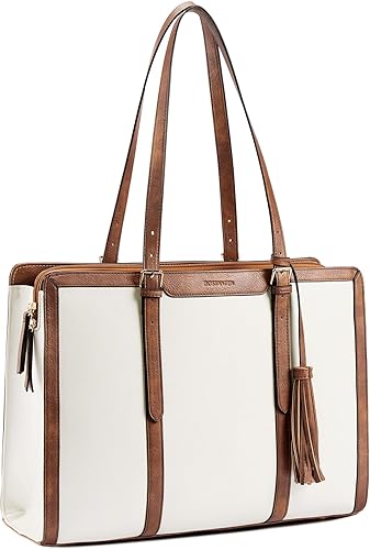 BOSTANTEN Bolso de mano para laptop para mujer, bolso de trabajo profesional, maletín de cuero de 15.6 pulgadas, bolsa de negocios para oficina,
