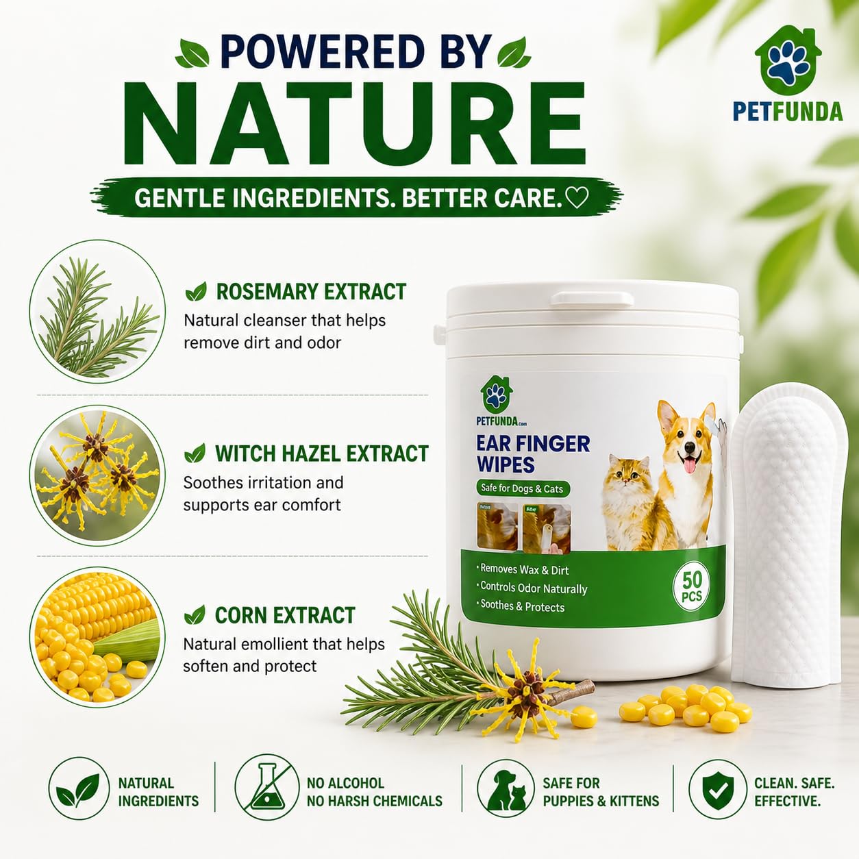 Finger Wipes for Dog & Cat Ears (50 Pcs) – Fits Over Finger for Mess-Free Cleaning – Rosemary & Witch Hazel – Removes Wax, Dirt & Odor – Alcohol-Free, Safe for Puppies & Kittens — Amazon image 2