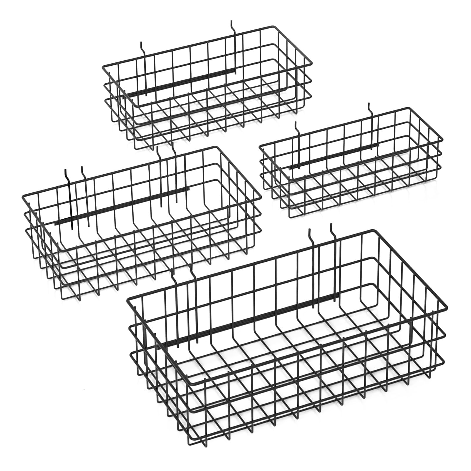 NOEAIKE 4 Pack Pegboard Baskets Hooks Set, Square Style 4 Size Peg Board Organizer Basket Bins Accessories for Workbench,Garage Storage,Tool Hanger