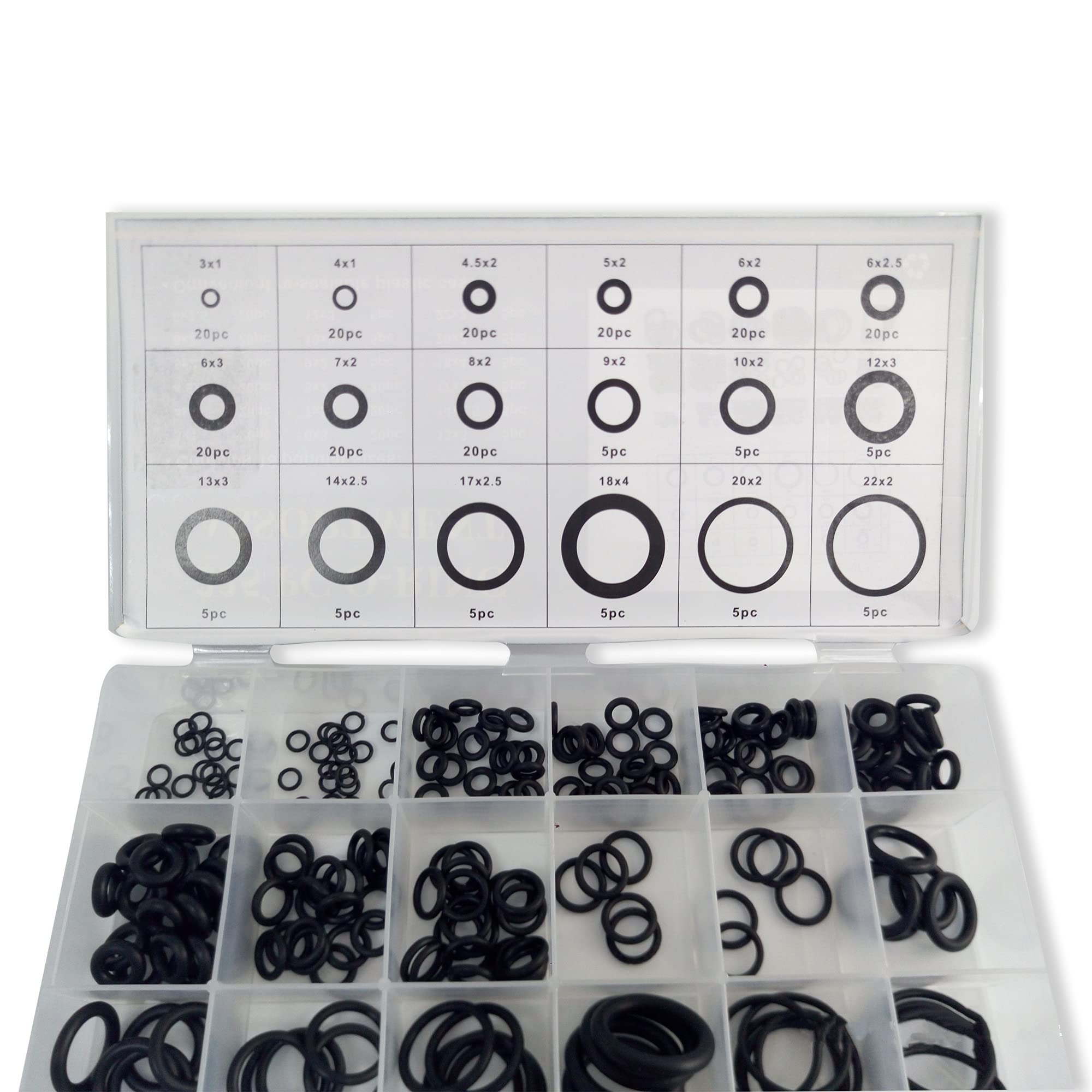 AC1900 O-Ringe 225pcs / 18 Größen PCP Paintball Druckluftgewehr Schwarz Gummi Dichtungsdichtungen mit Plastikbox ACECARE