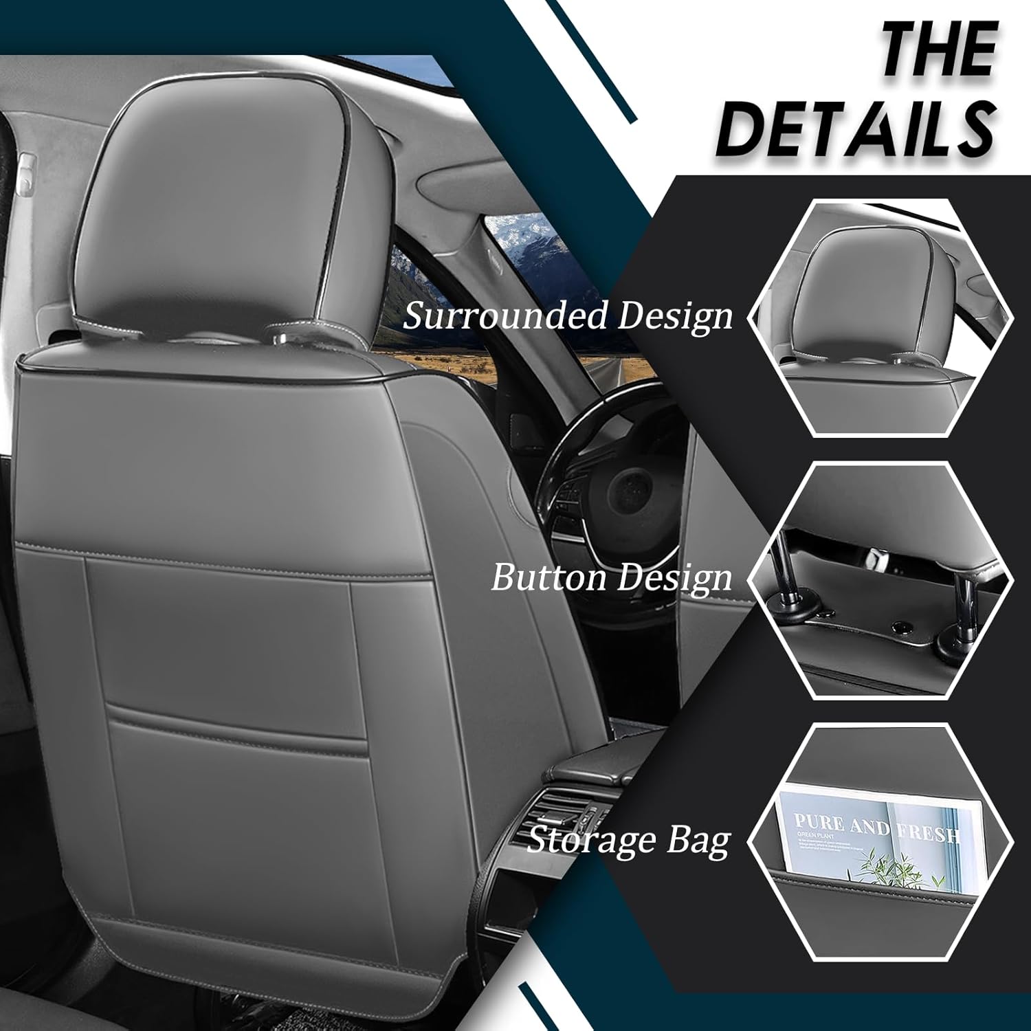 Car Seat Covers Fit For Volkswagen Tiguan 2009-2025 ,5 Seats Non-Slip Nappa Leather Seat Covers, Airbag Compatible, Sports Car Seat Protector Premium Interior.(Luxury 5 Seats With Pillows,Gray Black)