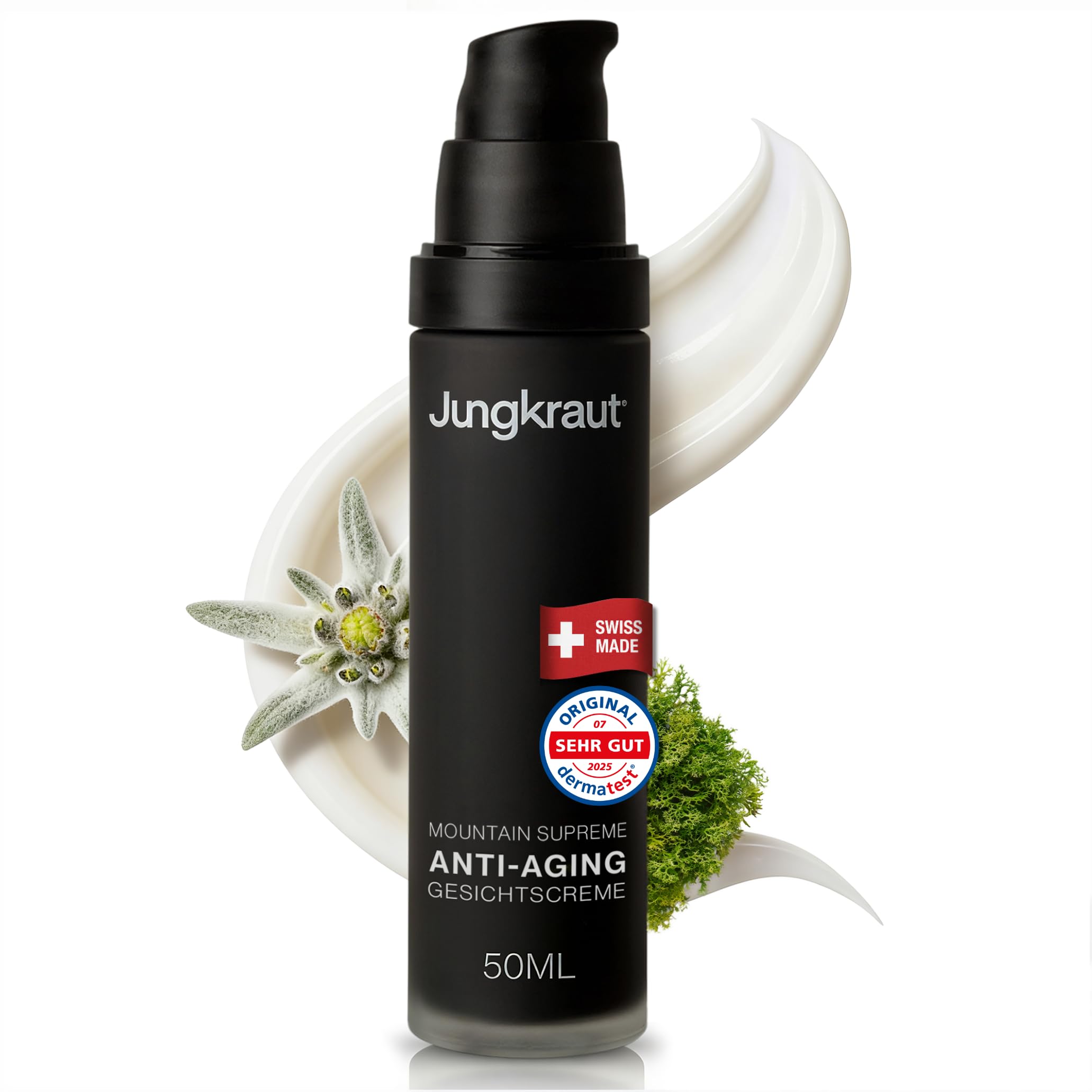 Mountain Supreme Anti-Aging Gesichtscreme für Männer 50ml, Feuchtigkeitscreme mit Mooszellen-Technologie, 6 Wirkstoffe, reduziert Falten, 24h Feuchtigkeit, reichhaltig, natürlich, Swiss Made