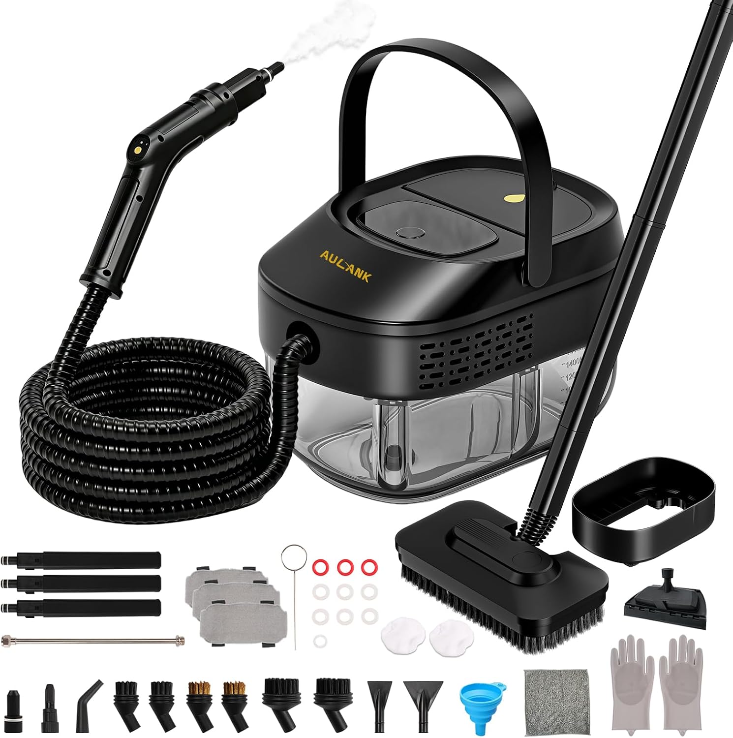 2-in-1 Handheld Steam Cleaner with Detachable Mop & 360° Swivel Rolling Base.2500W High Power. 3 Bar 221°F High Pressure Steam Cleaner, 15S Heat-Up, 1.6L Water Tank, 3 Steam Levels Adjustable【Black】