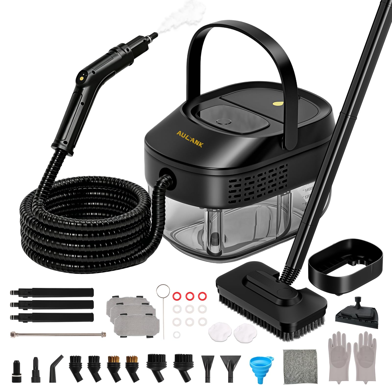 2-in-1 Handheld Steam Cleaner with Detachable Mop &amp; 360° Swivel Rolling Base.2500W High Power. 3 Bar 221°F High Pressure Steam Cleaner, 15S Heat-Up, 1.6L Water Tank, 3 Steam Levels Adjustable【Black】