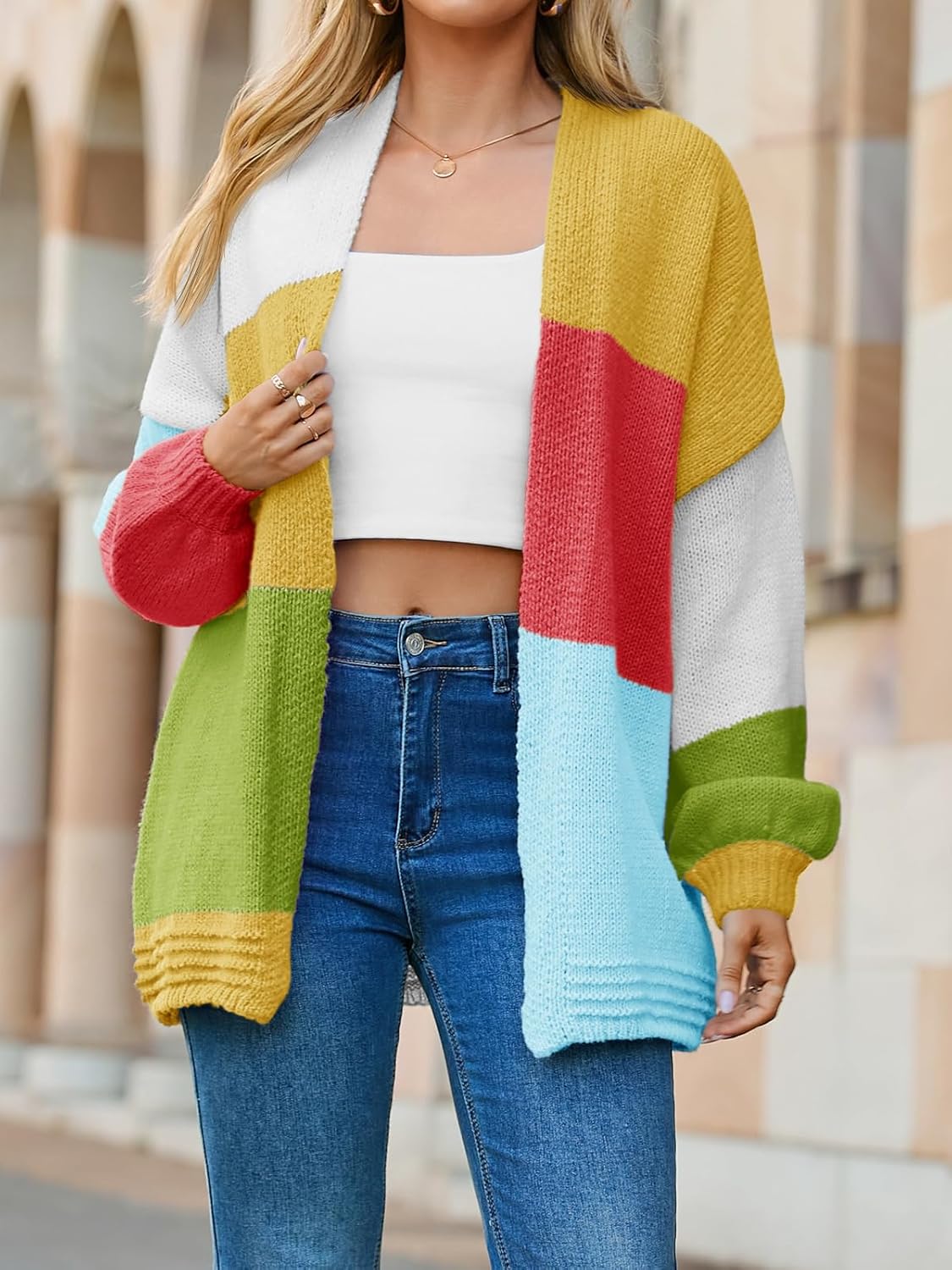 Saodimallsu Womens Boho Cardigans Colorful Long Sleeve Cardigan Open Front Sweaters Chunky Knit Coats Loose Fit 2025 - Image 4