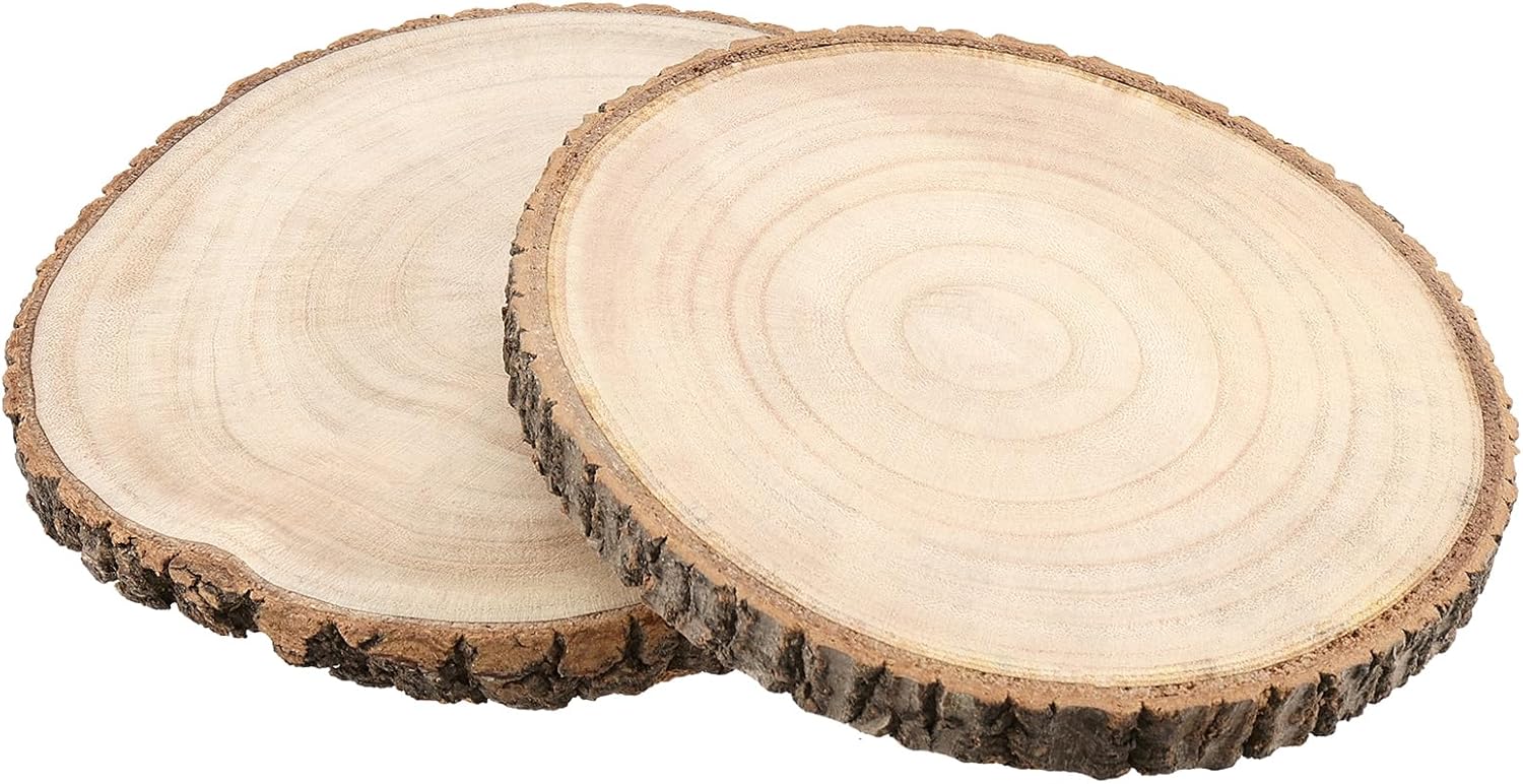 6 Pack 8-9 Inch Wood Slices, Unfinished Natural Wood Slices with Tree Bark, Round Wood Slices for Wedding,Table Centerpieces,Décor,Crafts, Parties, DIY Projects