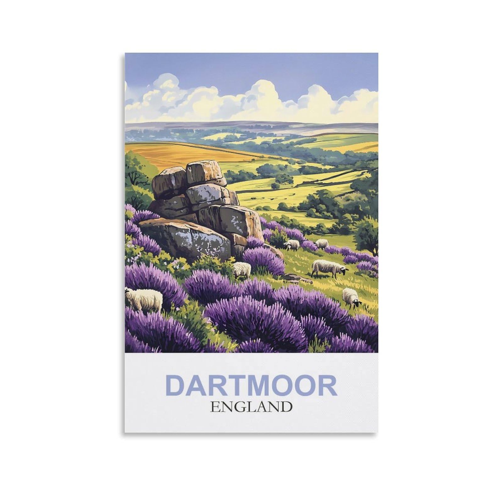 Clfmhnas Unframe-Style Dartmoor England Vintage Travel Poster 08X12inch(20X30cm) Canvas Wall Art Prints