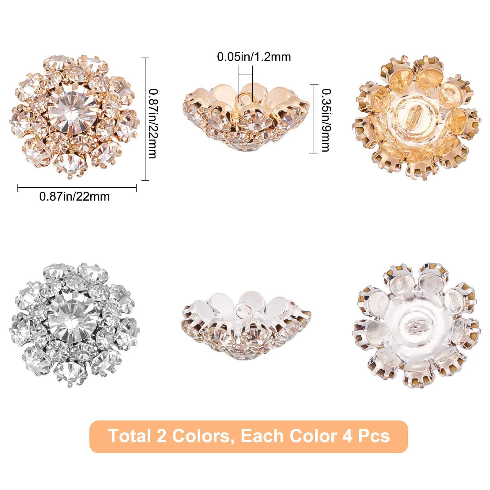 GORGECRAFT 10 Bottoni Con Strass A Forma Di Fiore - Cristallo Arcobaleno In Metallo, 40mm, Per Abiti, Giacche E Artigianato Fai Da Te - 5