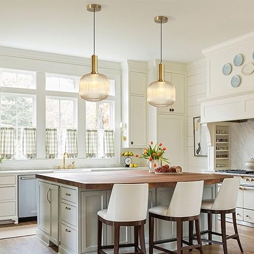 Miniatura 4 de KCO Iluminación ámbar globo de vidrio lámpara colgante de mediados de siglo moderna isla de cocina colgante de oro solo lámpara colgante de latón