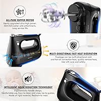 Vista 3 de Batidora de mano eléctrica con batidor de acero inoxidable, accesorio de gancho para masa y bolsa de almacenamiento, batidora manual para hornear