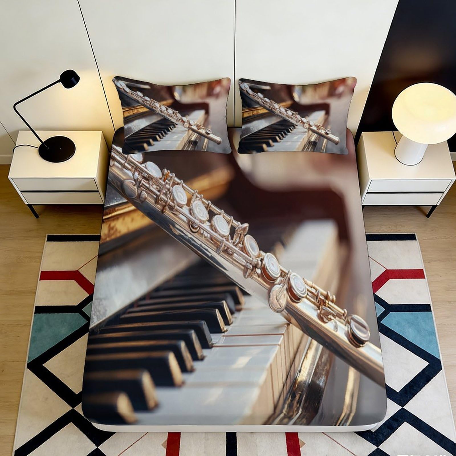 3D Printed Musical Piano Fitted Sheet Microfiber Deep Pocket Non-Slip Bedroom Bedding Piano Mattress Fitted Cover Washable 200x200x25cm 90x200x25cm
