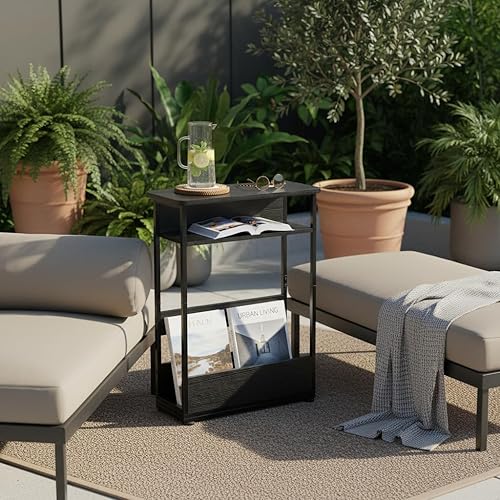 Miniatura 6 de Mesa auxiliar estrecha, mesa auxiliar delgada de 3 niveles con estante de almacenamiento, moderna mesa auxiliar delgada para espacios estrechos y