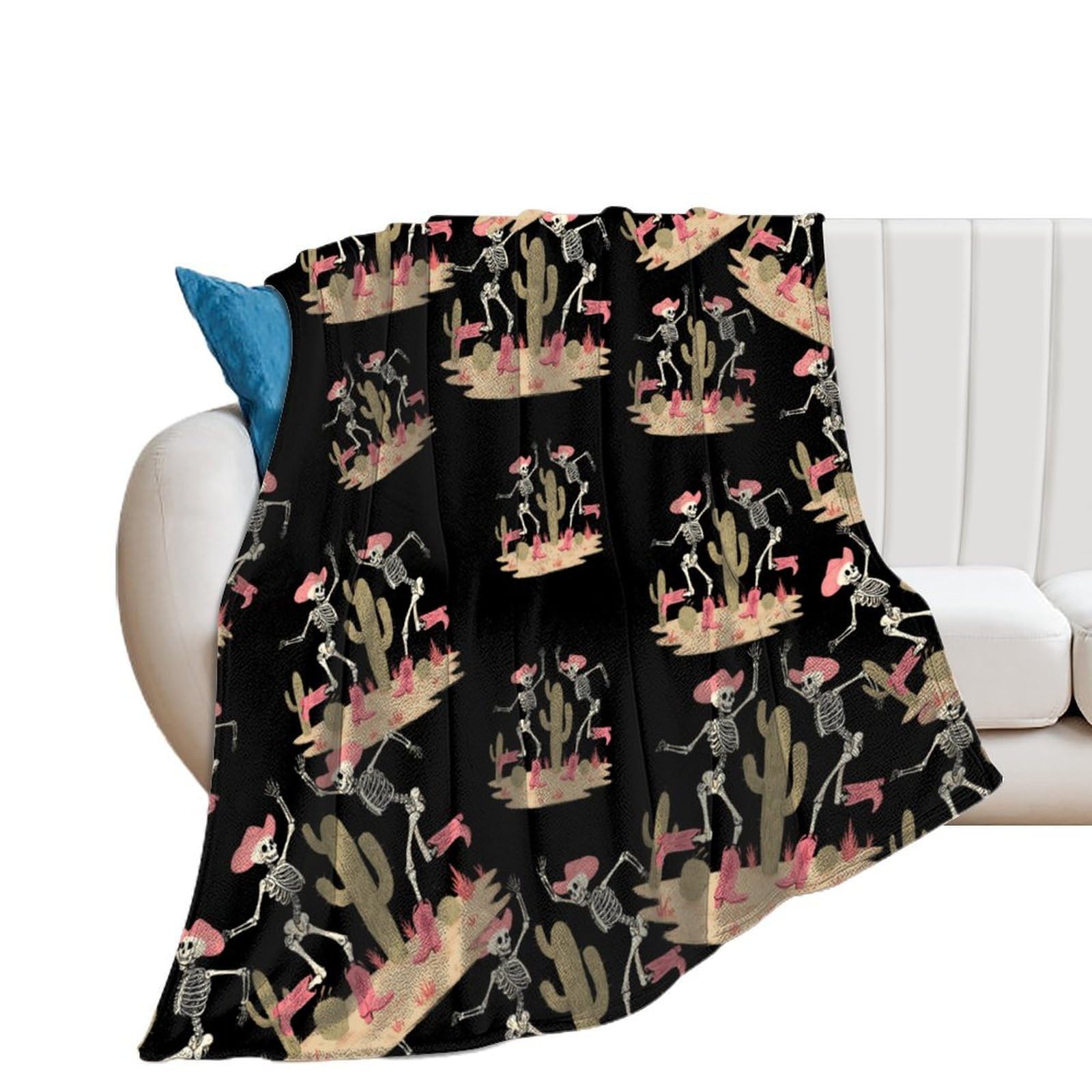 OUTBDNVFSA Skeleton Dancing Western Country Cowgirls Throw Blanket Lightweight Summer Blankets for Bed Sofa Camping Travel