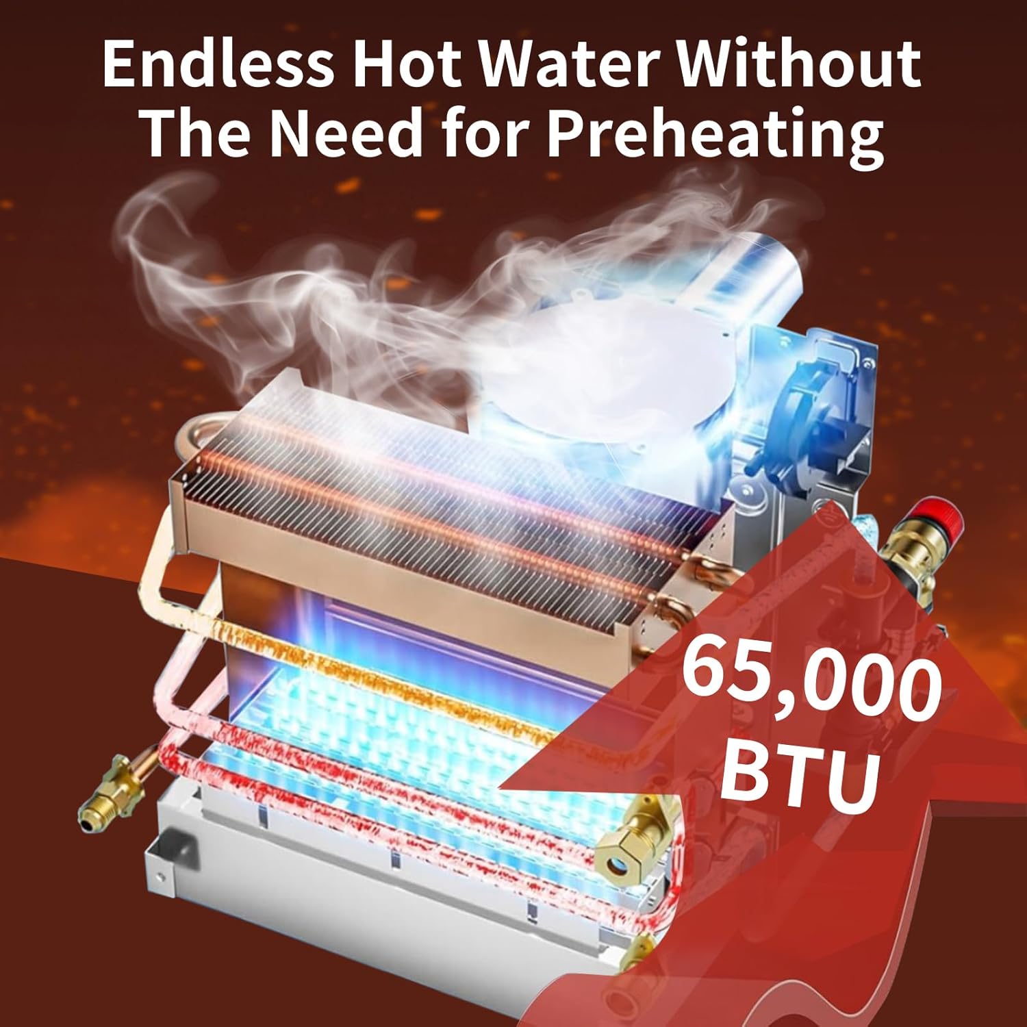 RV Tankless Water Heater, 65000 BTU Propane Water Heater with 15"x15" Door, Remote Controller, 12V DC Instant Propane Hot Water Heater Compatible with All RVs, Camper, High Altitude Available,Black