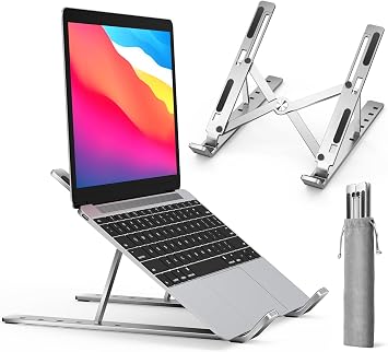 ivoler Laptop Stand for Desk, Adjustable Laptop Riser Aluminum Ergonomic Foldable Portable Tablet Holder, Notebook Stand for MacBook, Lenovo, Dell, HP, More 10-15.6  Laptops- Silver