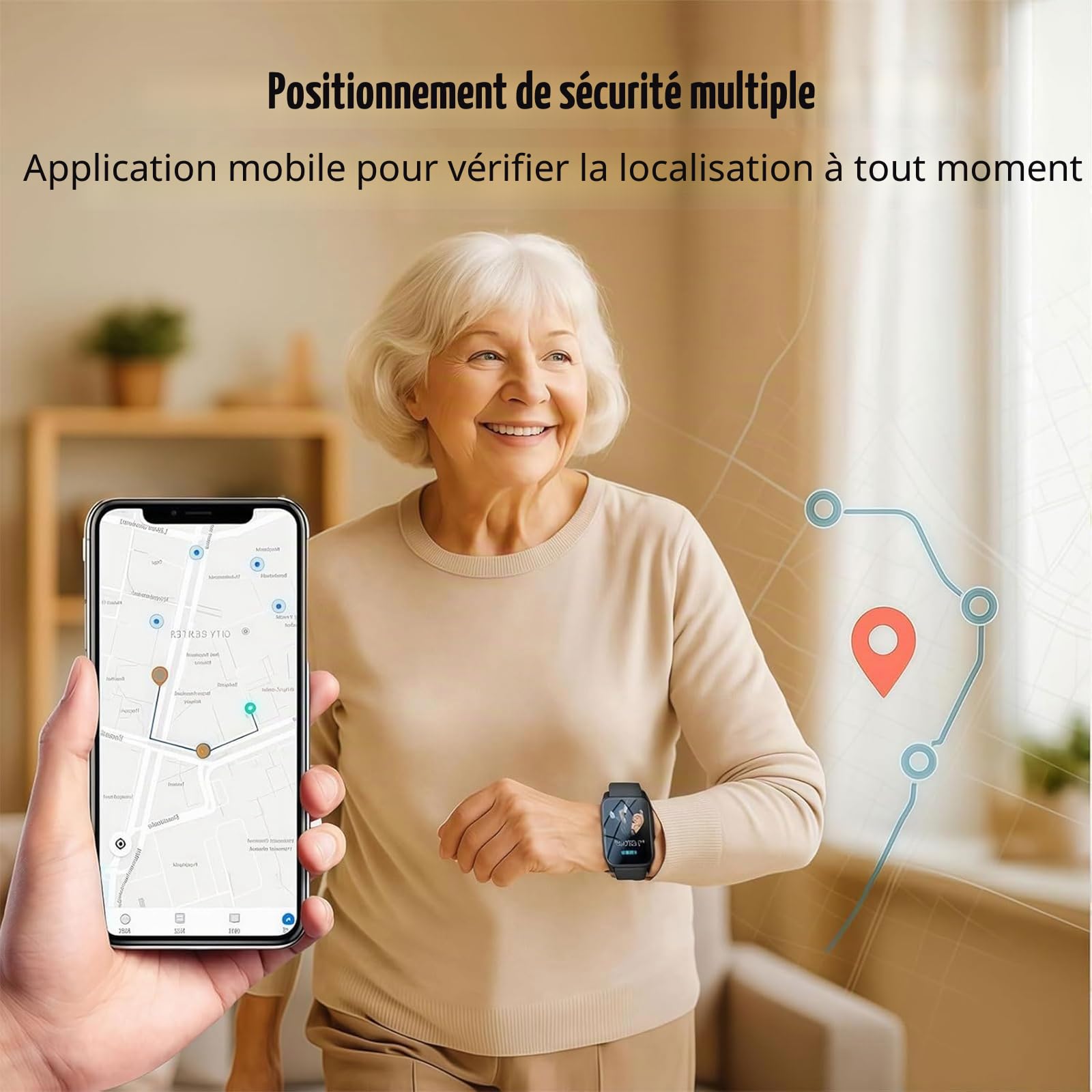 Montre intelligente avec détection de chute pour senior avec SOS et GPS, montre pour personnes âgées avec surveillance de la santé, étanche IP67, bracelet d'alerte d'urgence pour Thanksgiving