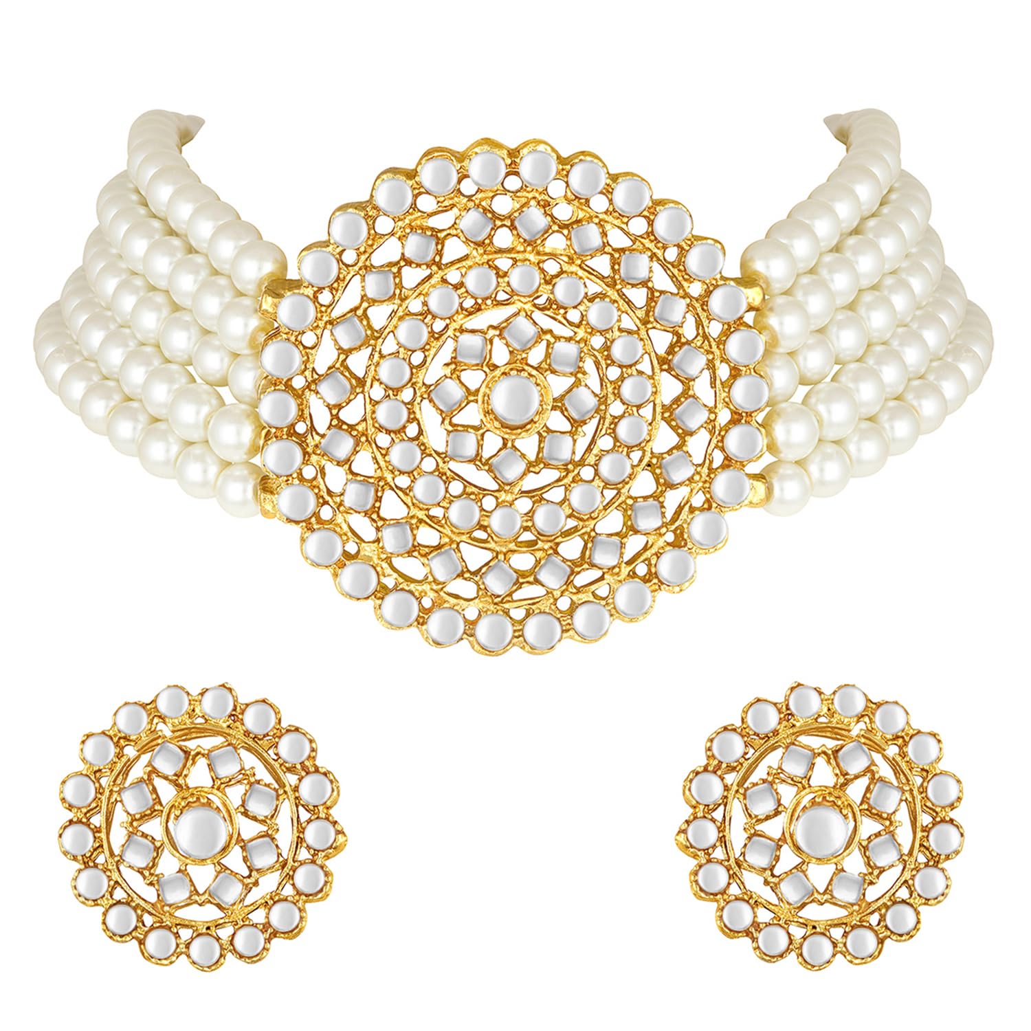 Peora Gold Plated Pearl Kundan Choker Necklace with Round Earrings Traditional Jewellery Set for Women Girls (B08TWQNNTB) Amazon Price History, Amazon Price Tracker