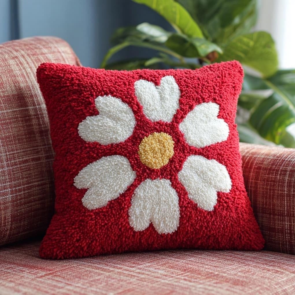 AxiangziK Latch Hook Pillow Kits for Beginners,Red Flowers