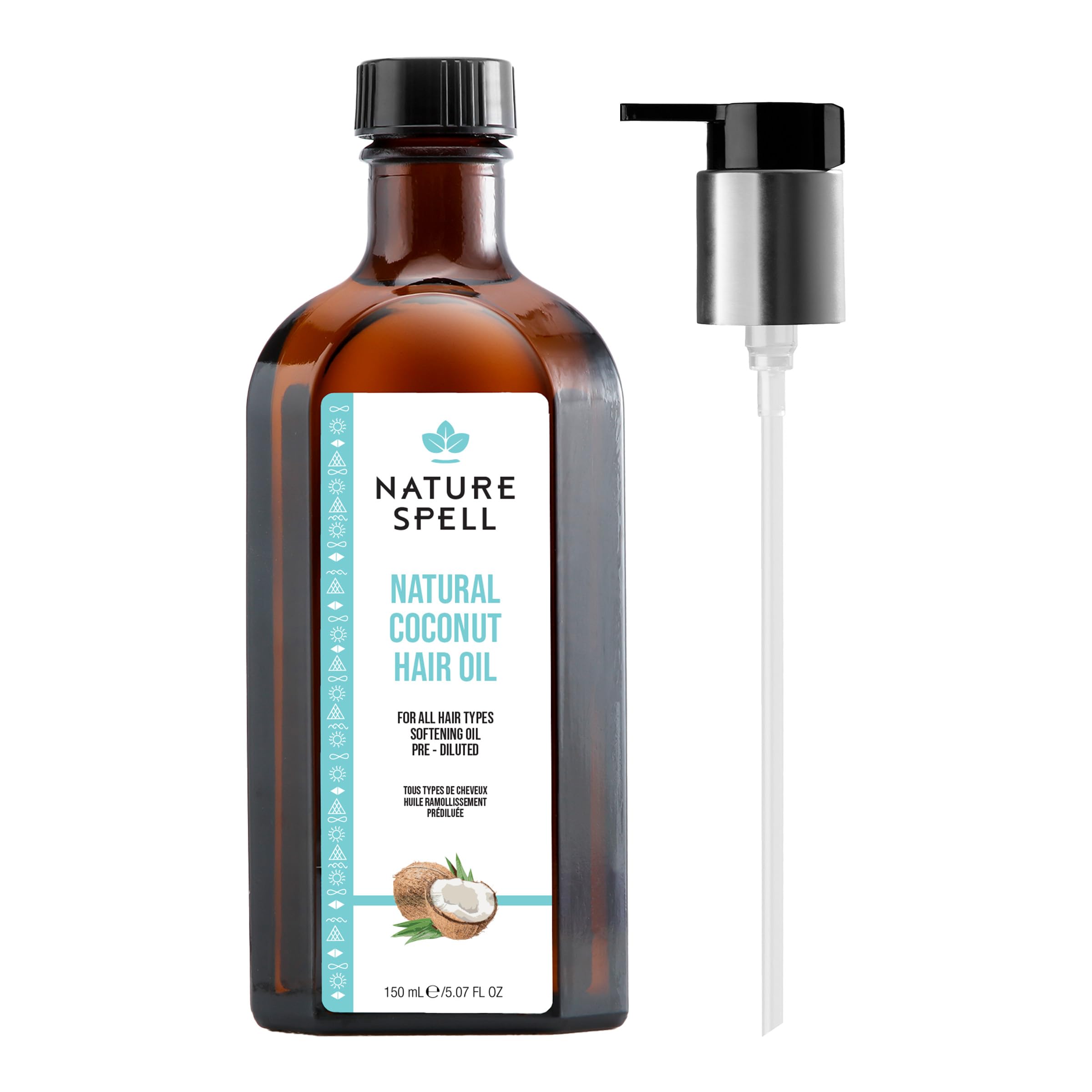 Nature Spell Coconut Oil for Hair with Pump Dispenser Pre-Diluted Oil to Deeply Moisturise & Repair Damaged Strands