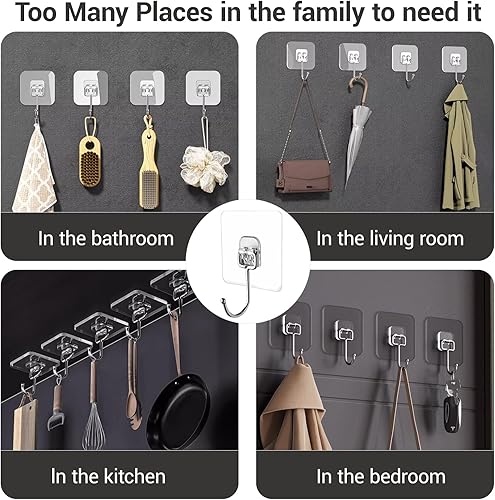 Miniatura 2 de Ganchos adhesivos grandes, paquete de 18 ganchos con capacidad para 44 libras (máx.), ganchos adhesivos resistentes, impermeables y resistentes al