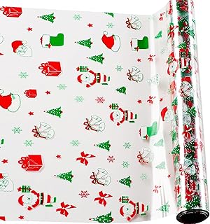 Christmas Cellophane Wrap Roll 80cm x 100m 2.5Mil Thickness Clear Cellophane Wrap for Hampers Xmas Decor Snowflakes Santa Claus Wrapping Paper for Birthday Gifts Hamper Basket Valentines Day