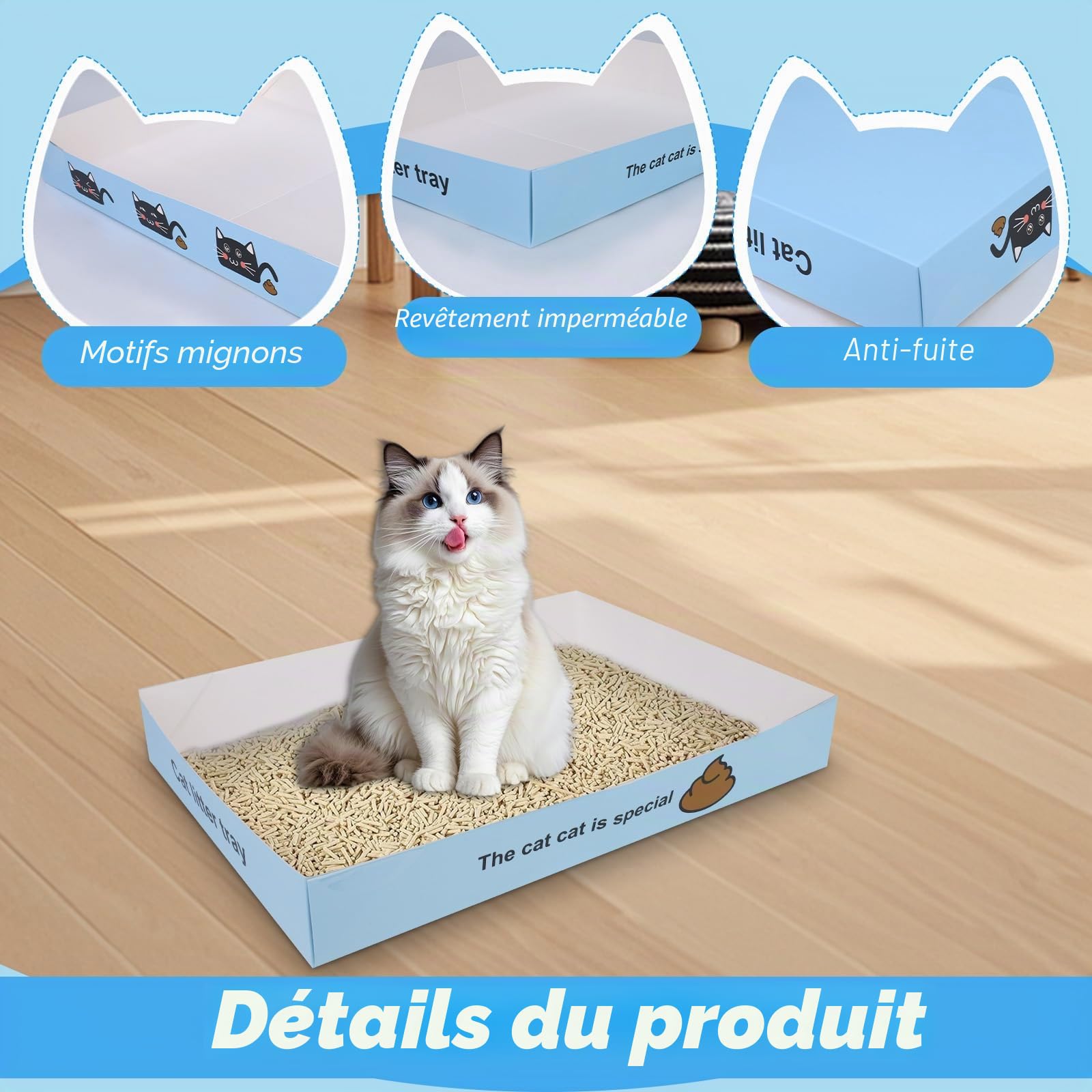40Pcs bacs à litière jetables pour chat Plateau à litière pliable et portable avec 10 scoops à litière, 35 × 25,5 × 5cm petits accessoires pour chat pour voyager