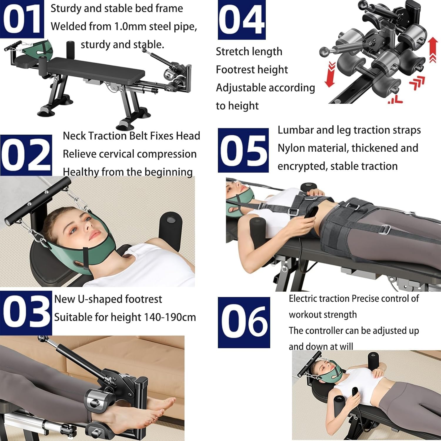 Fitness Traction Bed – Tavolo di trazione cervicale lombare per decompressione della schiena, supporta 400 kg di carico, ideale per spondilosi ed ernia del disco