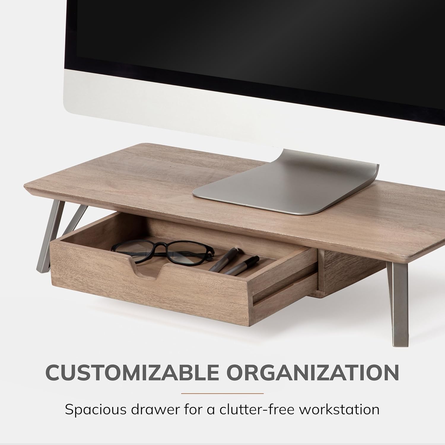 Anji Mountain Monitor Stand - Desktop Organizer & Laptop Riser, Ergonomic Monitor Riser, Space-Saving Monitor Stand for Desk, Durable Construction, Easy Assembly, Ideal for Home & Office,Biscotti