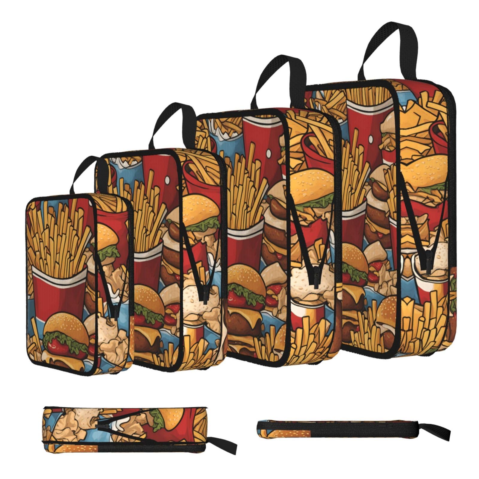 Sxzvvbn Black Lots Of Cute Fries Compression Packing Cubes 4 Piece Set