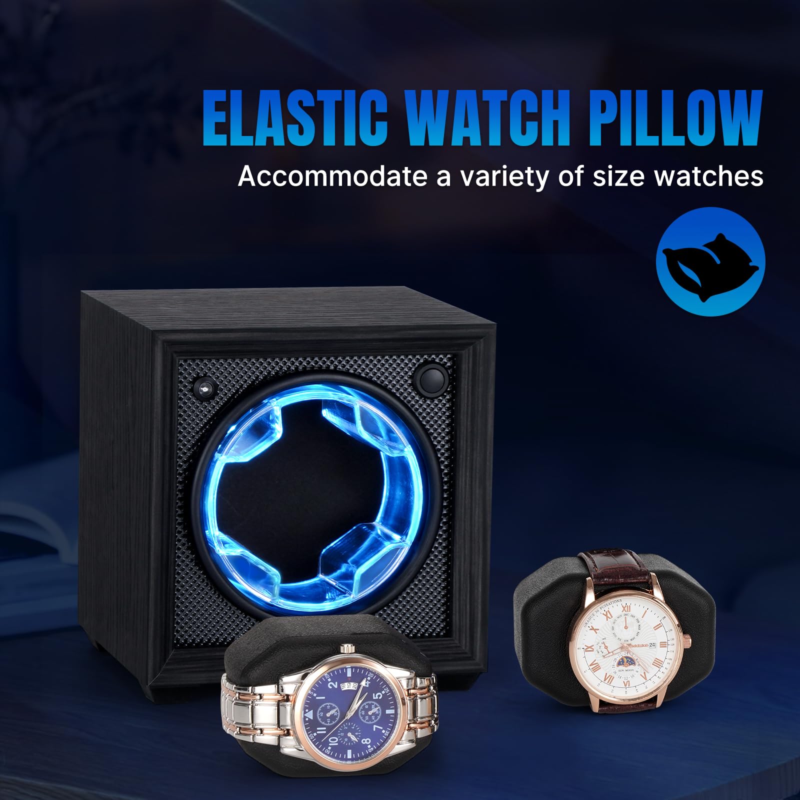 Isili Einzel Uhrenbeweger für Automatische Uhren, Auto Start-Stop Uhr Winders Box für Liebhaber, mit Quiet Motor 2 Rotation Mode Einstellung, blaues Licht, Geschenk für Vatertag
