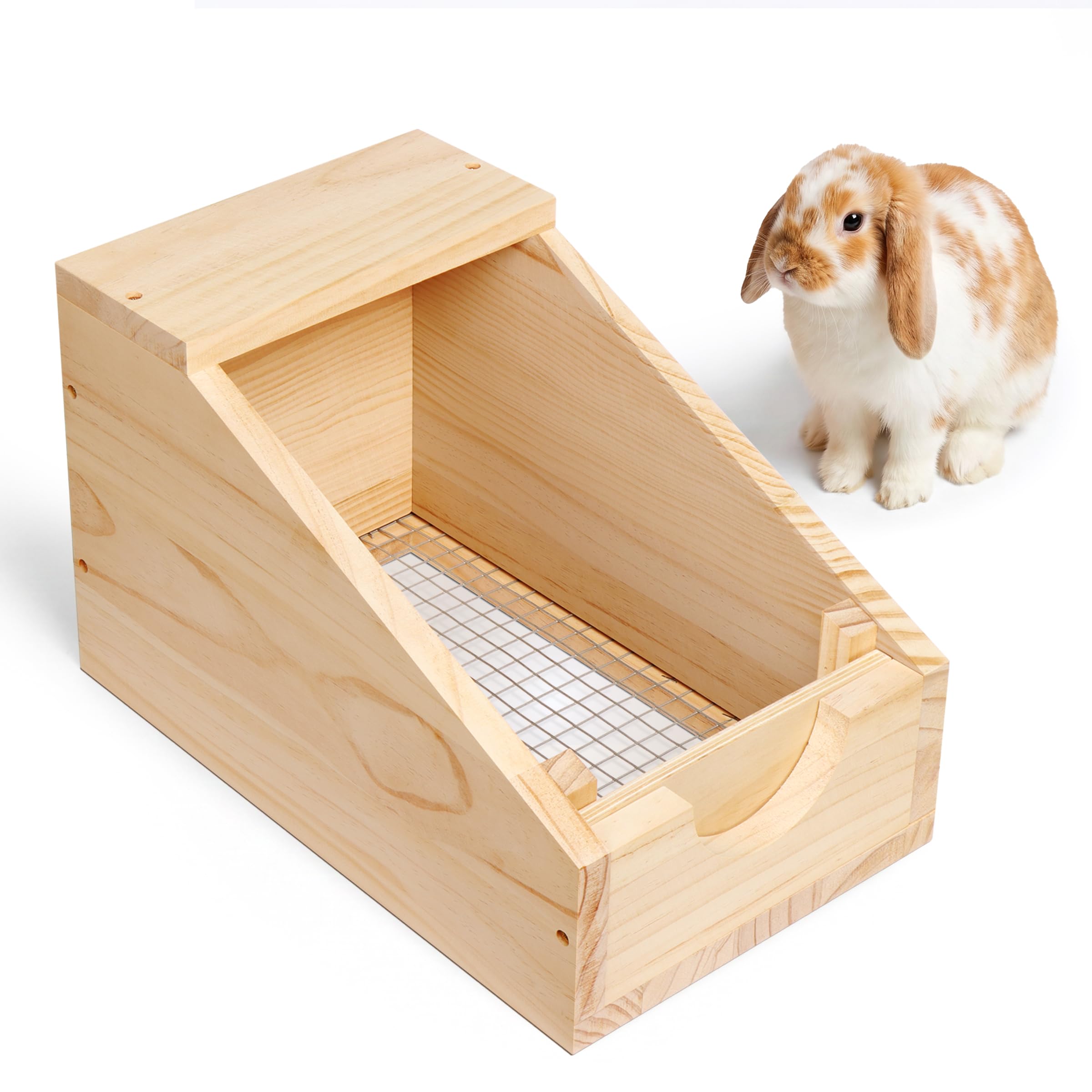 Kaninchen-Nistkasten aus Holz, 40,6 cm, mit Edelstahl-Mesh-Boden, 2 cm dick, natürliche Kiefer, Hasenzuchtbox, sichere Kaninchen-Geburtskiste & Versteck für Stall, leicht zu reinigendes