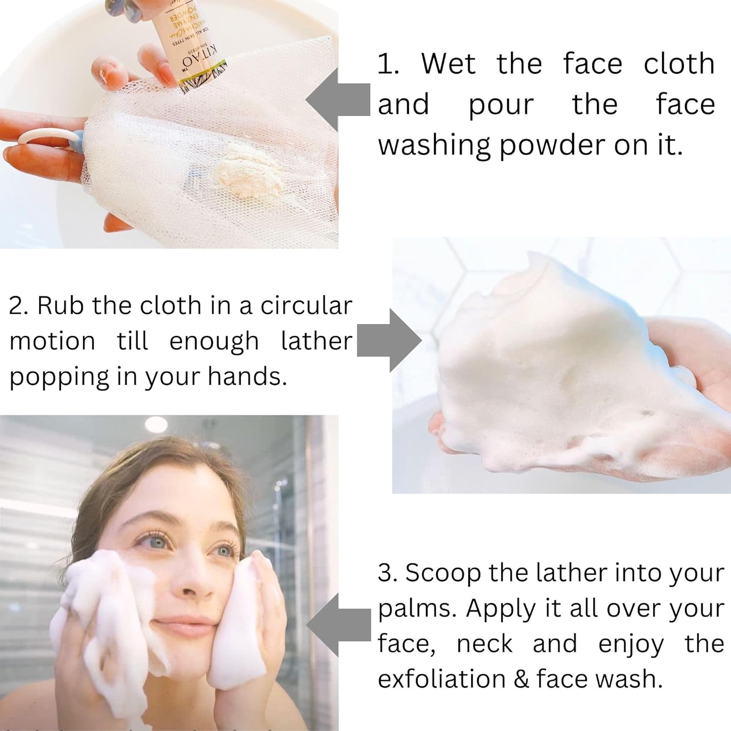 KITAO 30EA Exfoliating Enzyme Powder Face Wash for Women, Foam Face Wash Powder Travel Size with ECOCERT Level Matcha, Chia, Quinoa Seed& Ceramides, Foaming Facial Cleanser for Men Made in Japan - Image 4