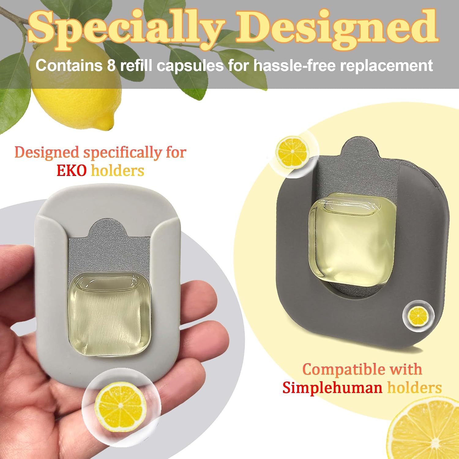 PurifyLogix Odorsorb Pod Refill Pack for Simplehuman Holder, Refresh Deodorizer Pod Refills for EKO Holder, Natural Plant-Based Trash Can Deodorizer, for Closed-Type Garbage Cans, 8PCS (Lemon)