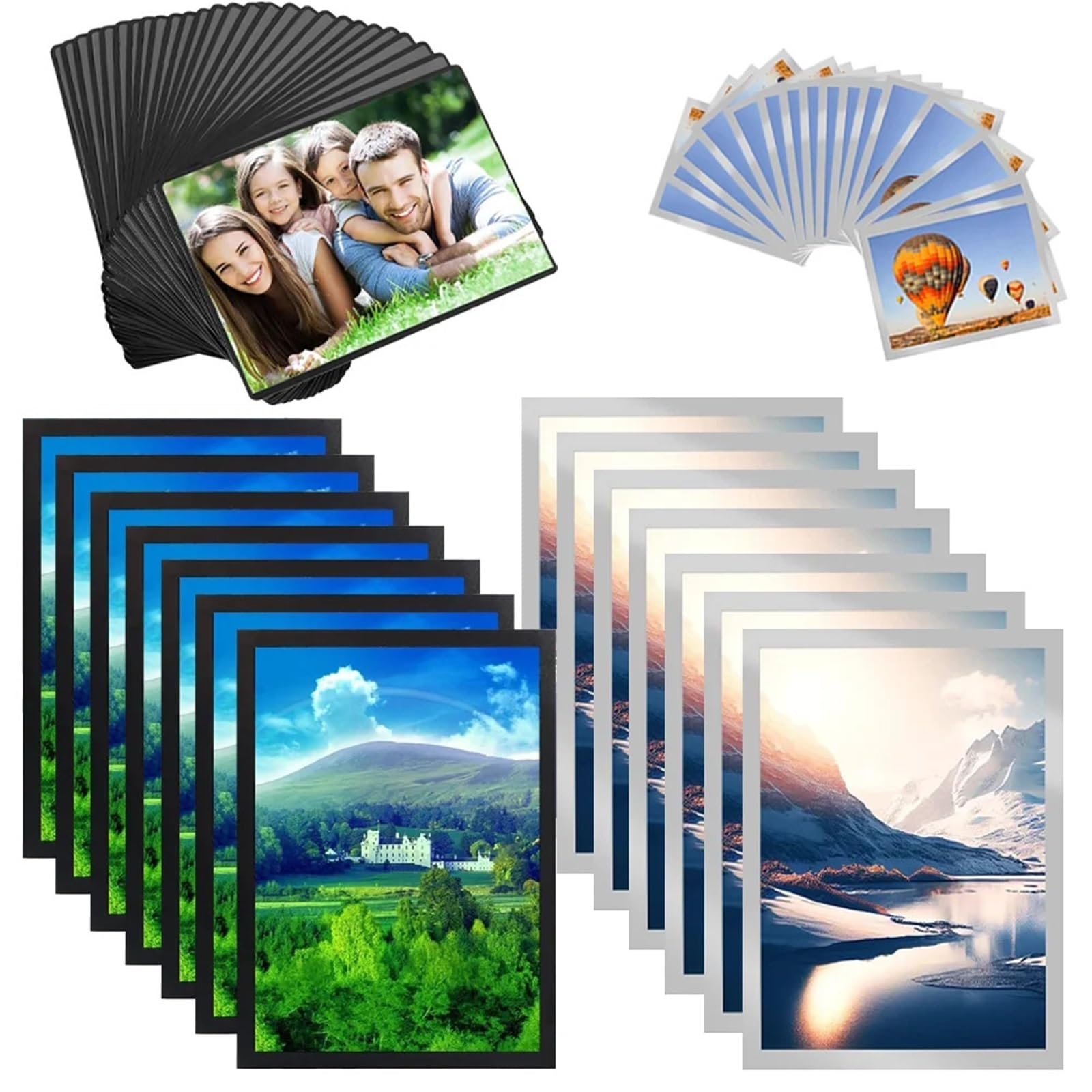 magnetyczne ramki na zdjęcia, Samoprzylepne ramki na zdjęcia w kolorze czarnym, srebrnym 6/12 do ściany lodówki(Sliver 12 Pcs)