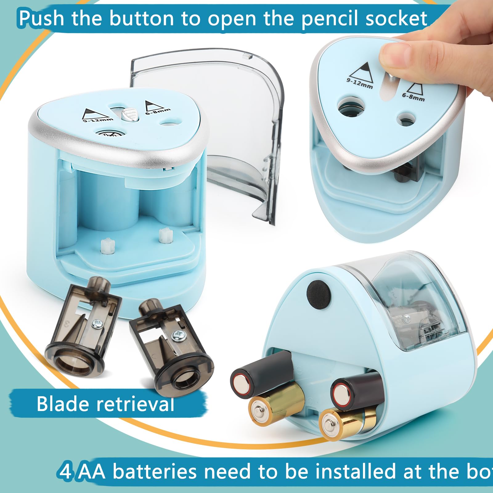 Temperamatite Elettrico A Batteria - Doppio Foro, Antiscivolo, Colore Rosa - Foto 10