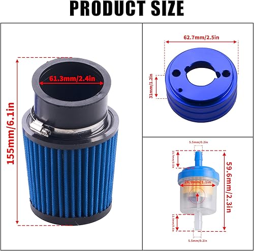 Miniatura 4 de Adaptador de filtro de aire mejorado de alto rendimiento Kit de bujía de admisión para Predator 212cc 6.5 Hp Motor Mini Bike Go Kart Racing (azul)