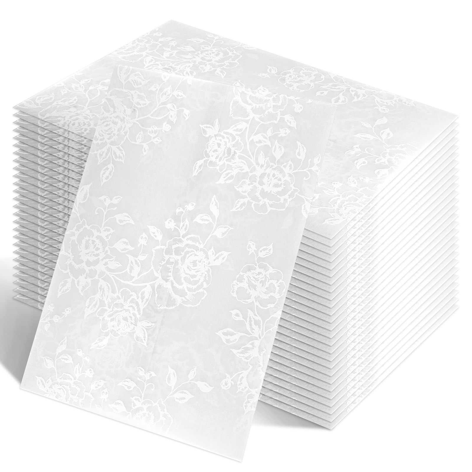 120pcs Vellum Jackets for Invitations, 18x13cm/5x7in Rose Pattern Translucent Pre-Folded Envelope Sleeves with 120 Sealing Stickers for Baby Shower Birthday Wedding Invitation Accessories