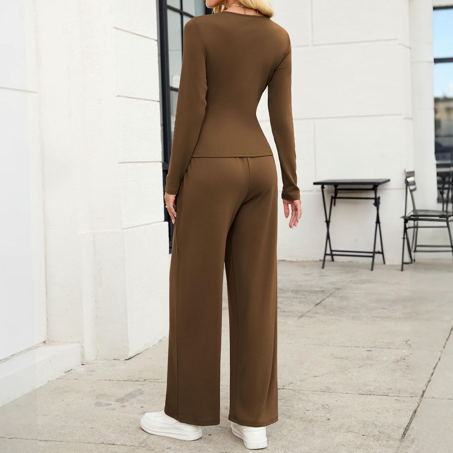 ZAFUL Women's 2 Piece Fall Outfits Set - Long Sleeve Top & Wide Leg Tracksuits Casual Lounge Matching Sets with Pockets - Image 4