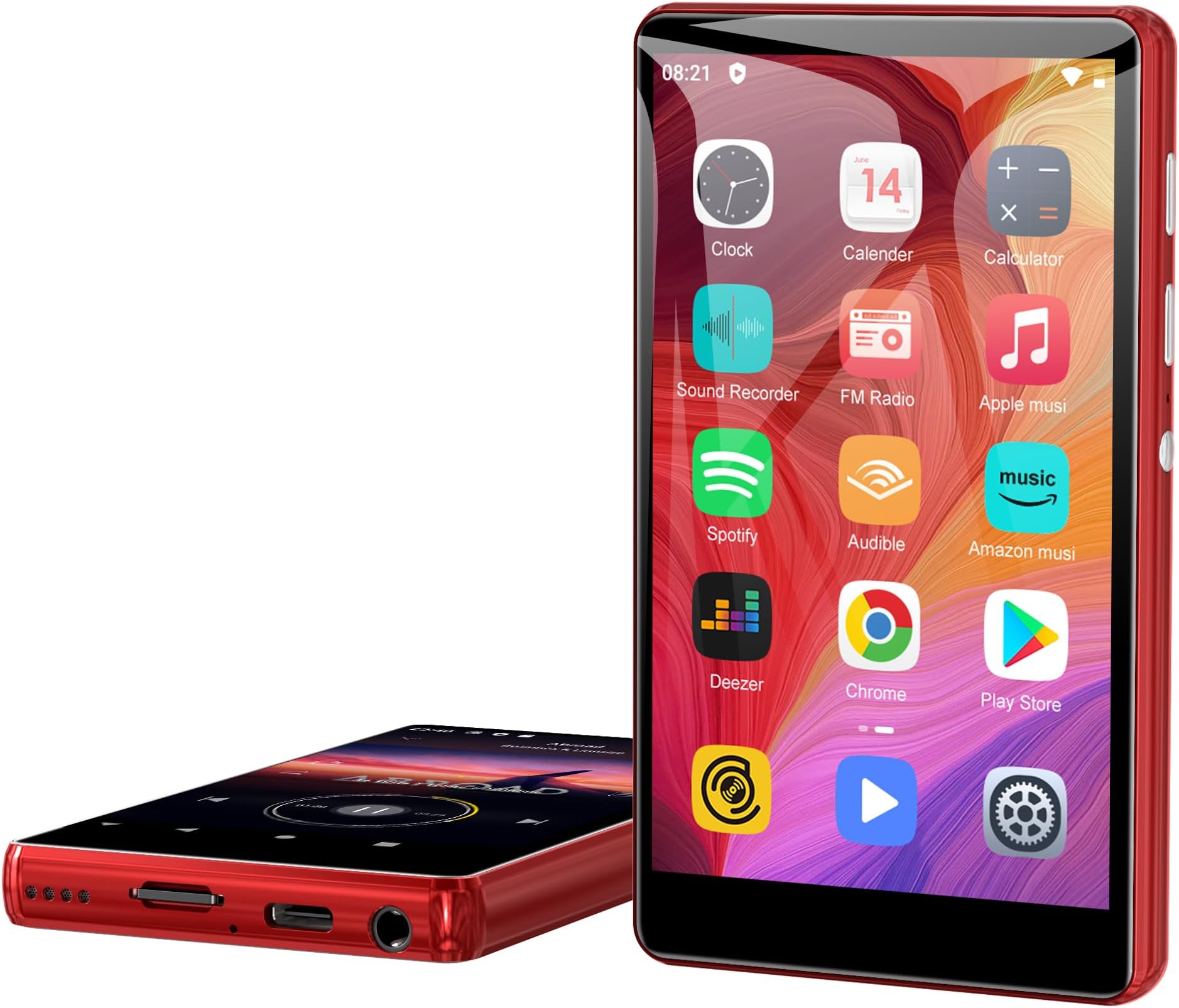 80GB MP3 Player with Spotify, SWOFY M503 Pro MP3 & MP4 Player with Bluetooth and WiFi,Pandora,Amazon Music, 4" Touch Screen Music Player with Audible, Audiobooks Up to 512GB Red