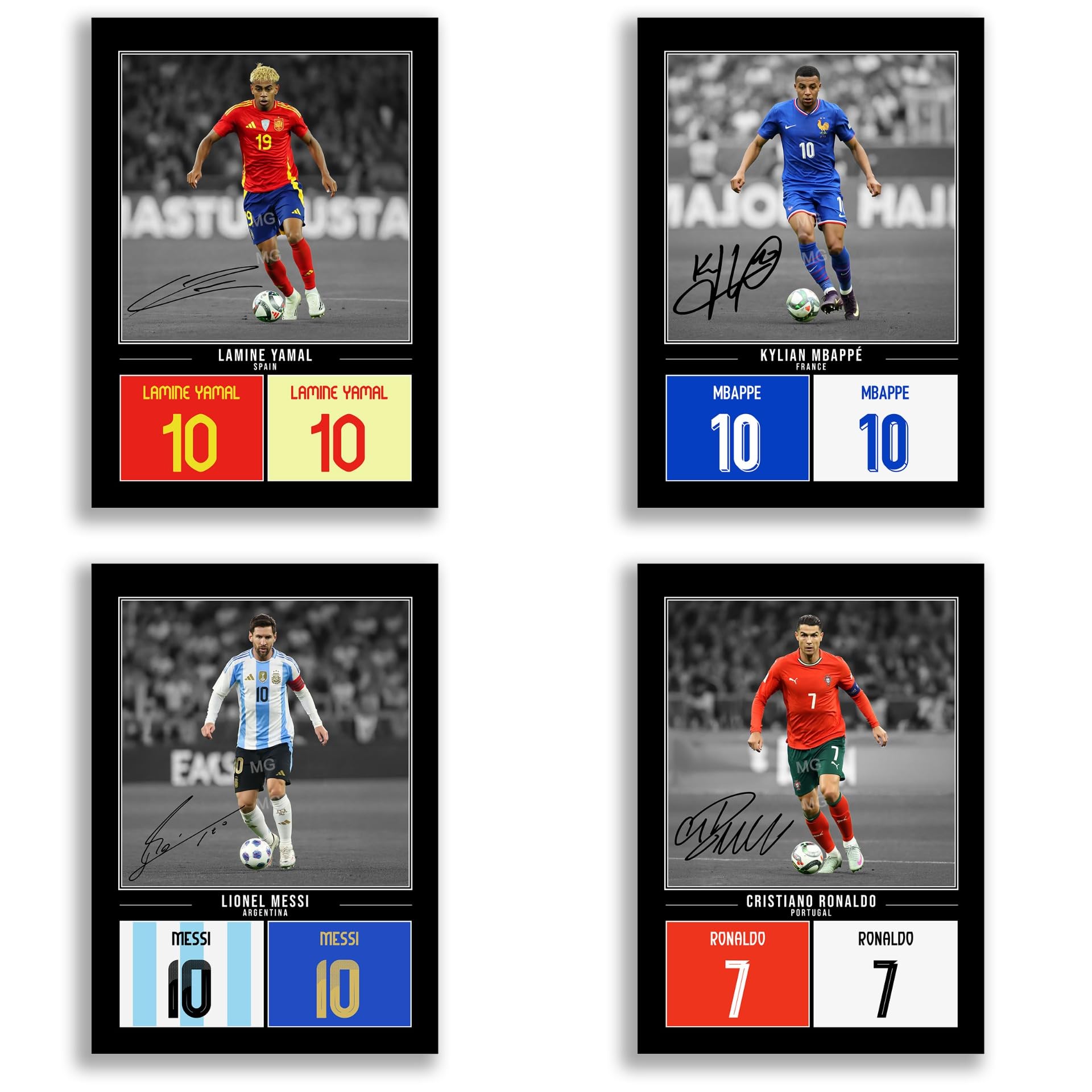 Lamine Yamal Kylian Mbappe Lionel Messi Cristiano Ronaldo Signed Photo Poster Print Picture Display Framed Autograph Memorabilia for Football Fans Gift (All 4 A4 Poster Only)