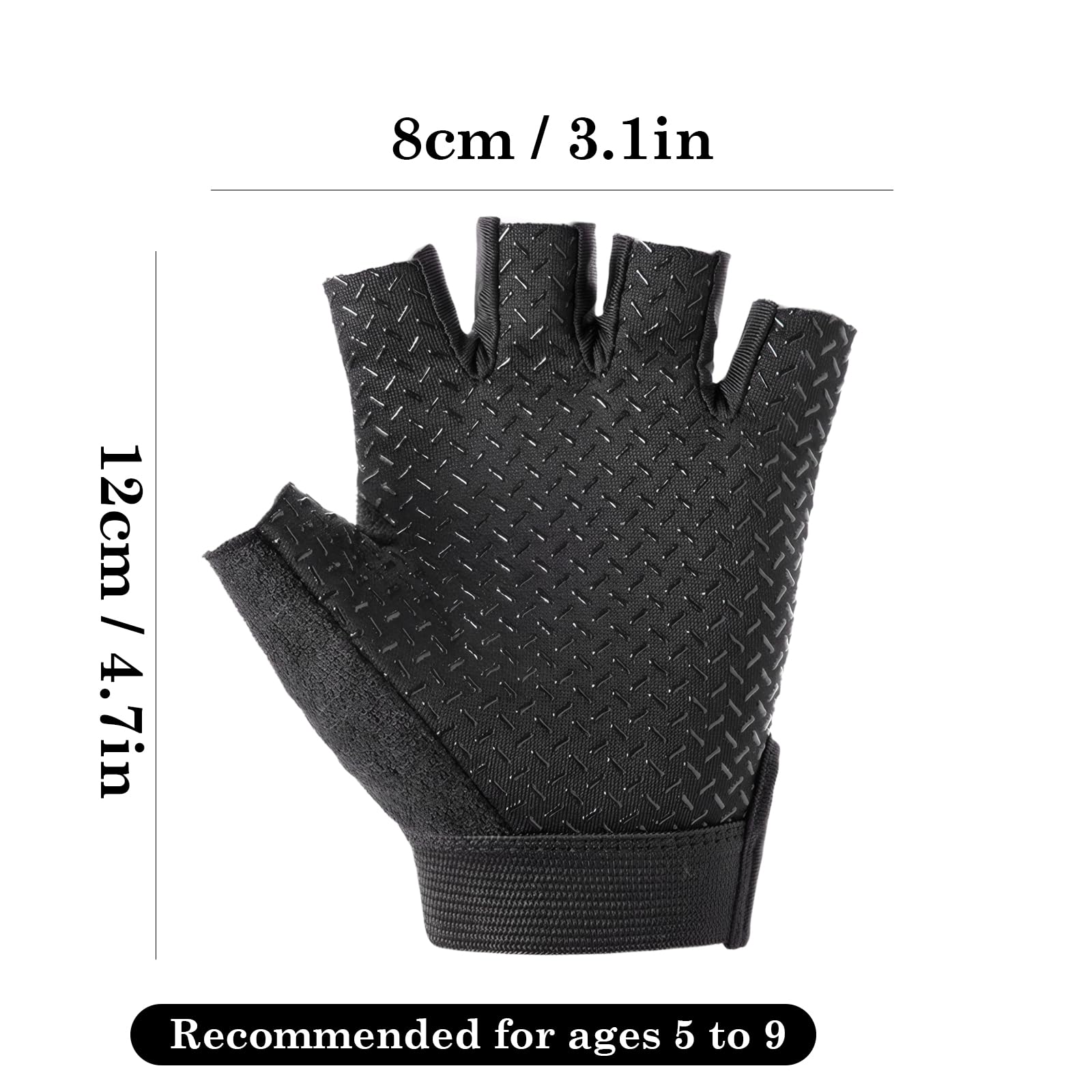 Guantes de Ciclismo de Medio Dedo para Niños, Guantes Deportivos Antideslizantes, Negro, Talla Única