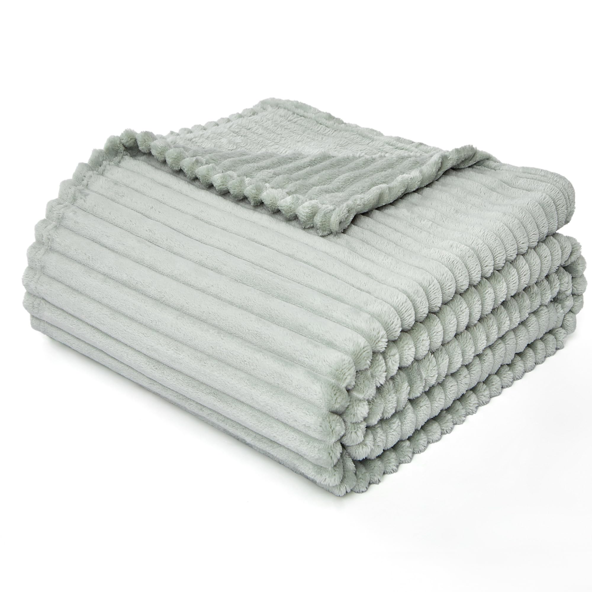 LANE LINEN Flannel Fleece Throw Blanket 127 x 152– Mineral Soft Cozy Plush Blanket for Couch or Bed, Warm Fuzzy Spring Decor Gift for Women & Men