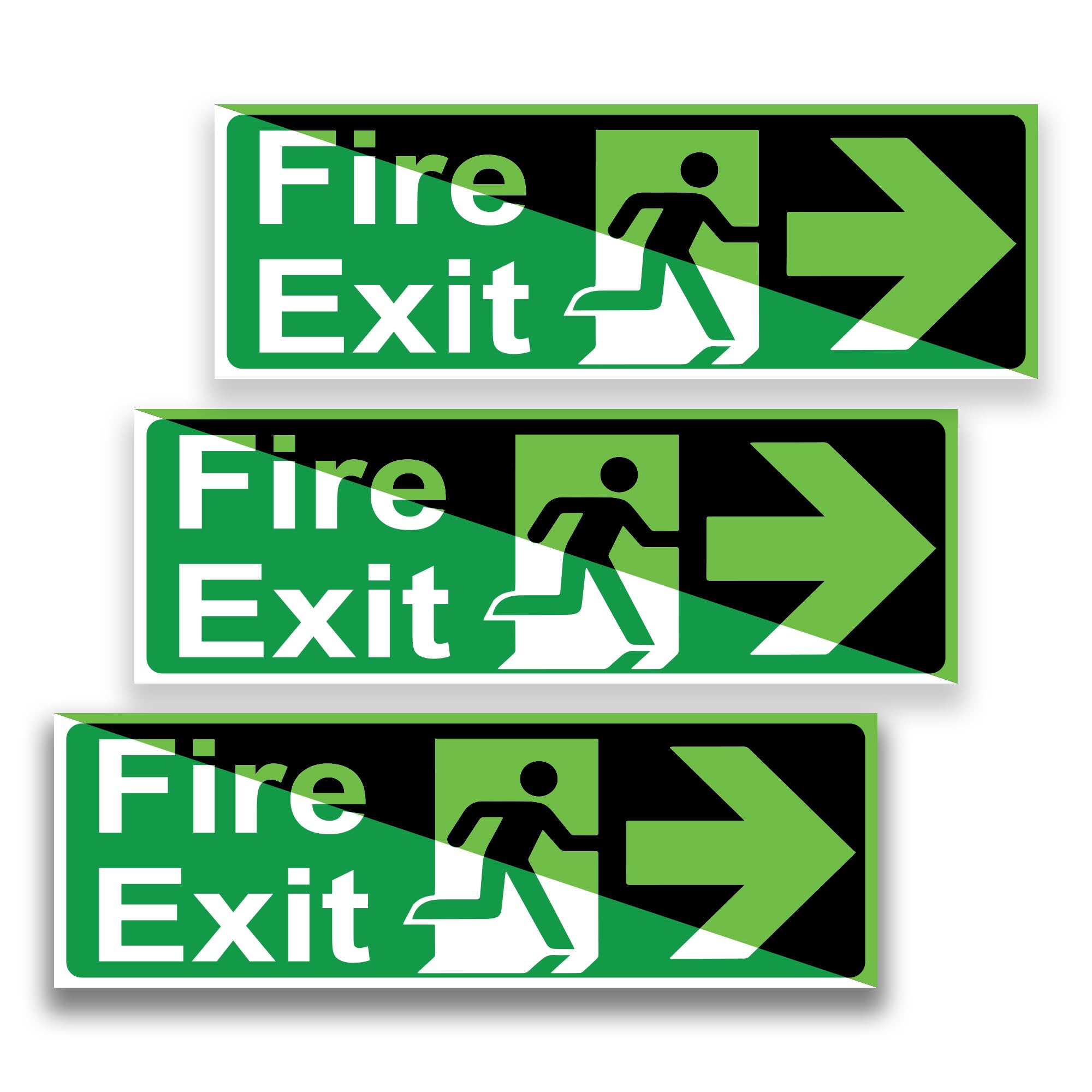 3x Fire Exit Sign Glow in the Dark [Right Arrow] Vinyl Sticker - 300 x 100 mm Durable & Water Proof Fire Exit Signs Self Adhesive Glow in the Dark - EN ISO 7010:2012 Compliant Safety Sign