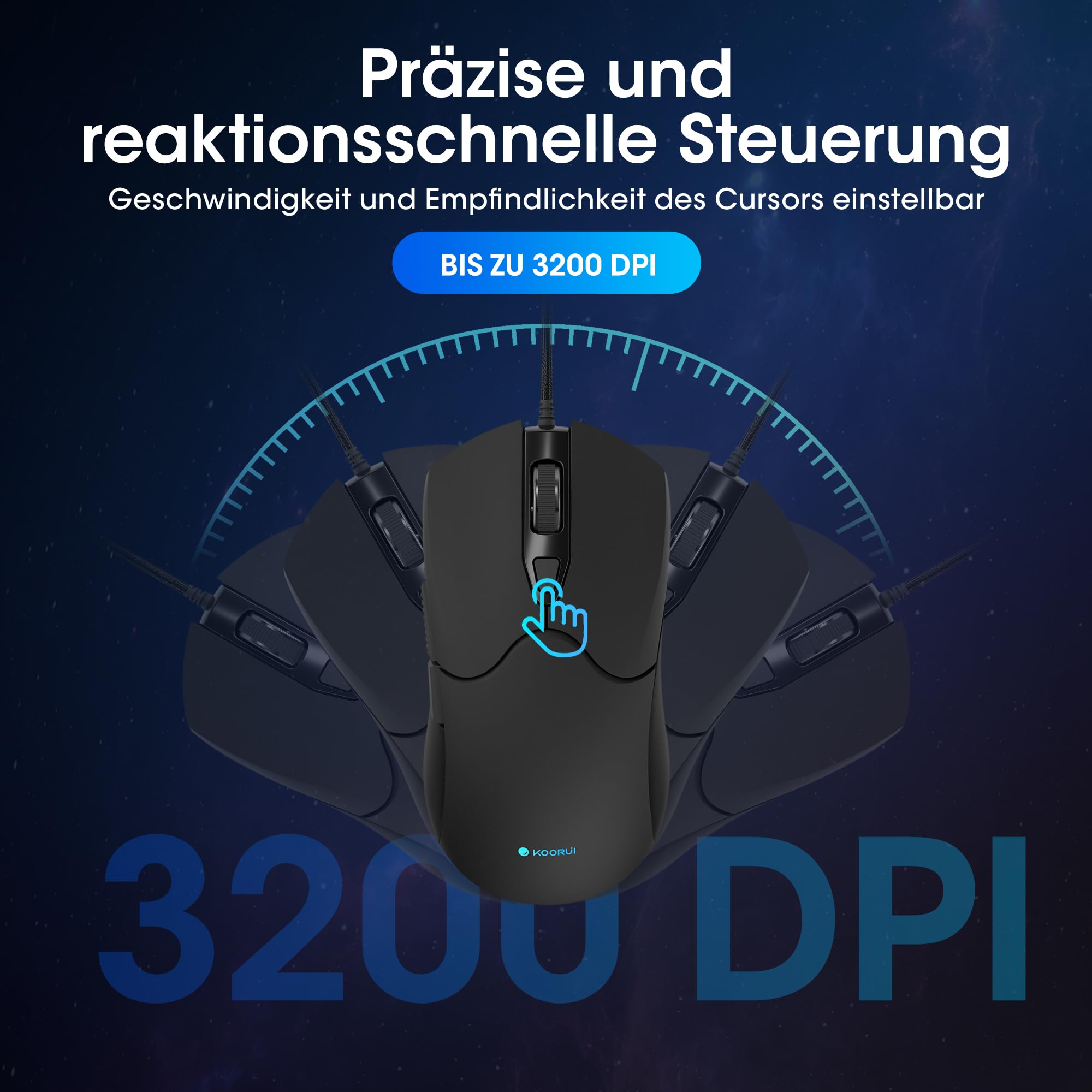 KOORUI Set tastiera e mouse da gioco, set tastiera mouse meccanico DE QWERTZ layout 12 tasti funzione Tastiera e mouse ergonomici USB con 6 pulsanti 320DPI per Win, MacOS, Linux Red Switch